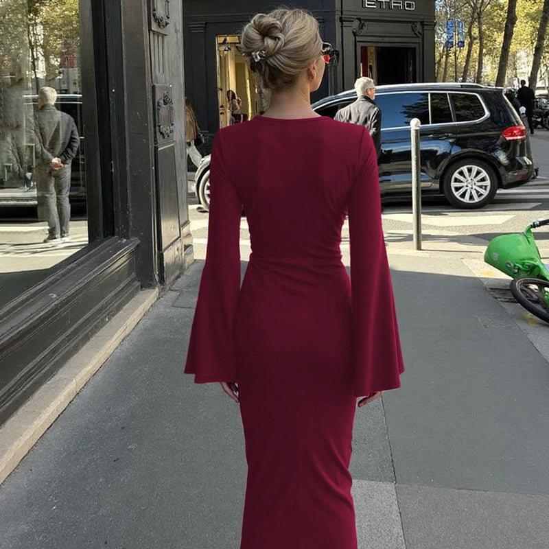 Damen Elegantes Maxikleid mit geschwungenem Saum und lässigen Fledermausärmeln Drune