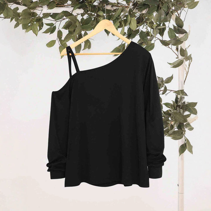 Damen nan lässiges One-Shoulder Sweatshirt mit Zierträgern und Vintage College-Print Drune
