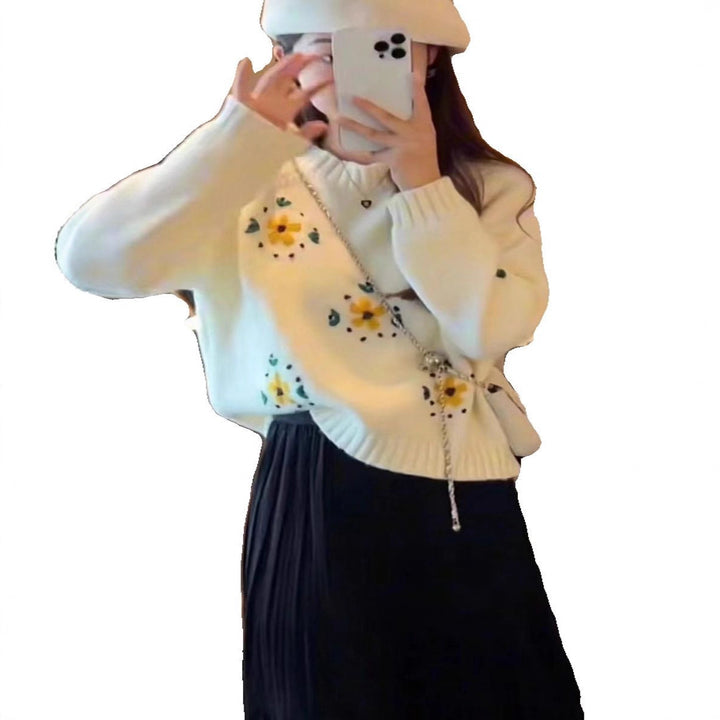 Damen Strickpullover mit floralem Design Drune