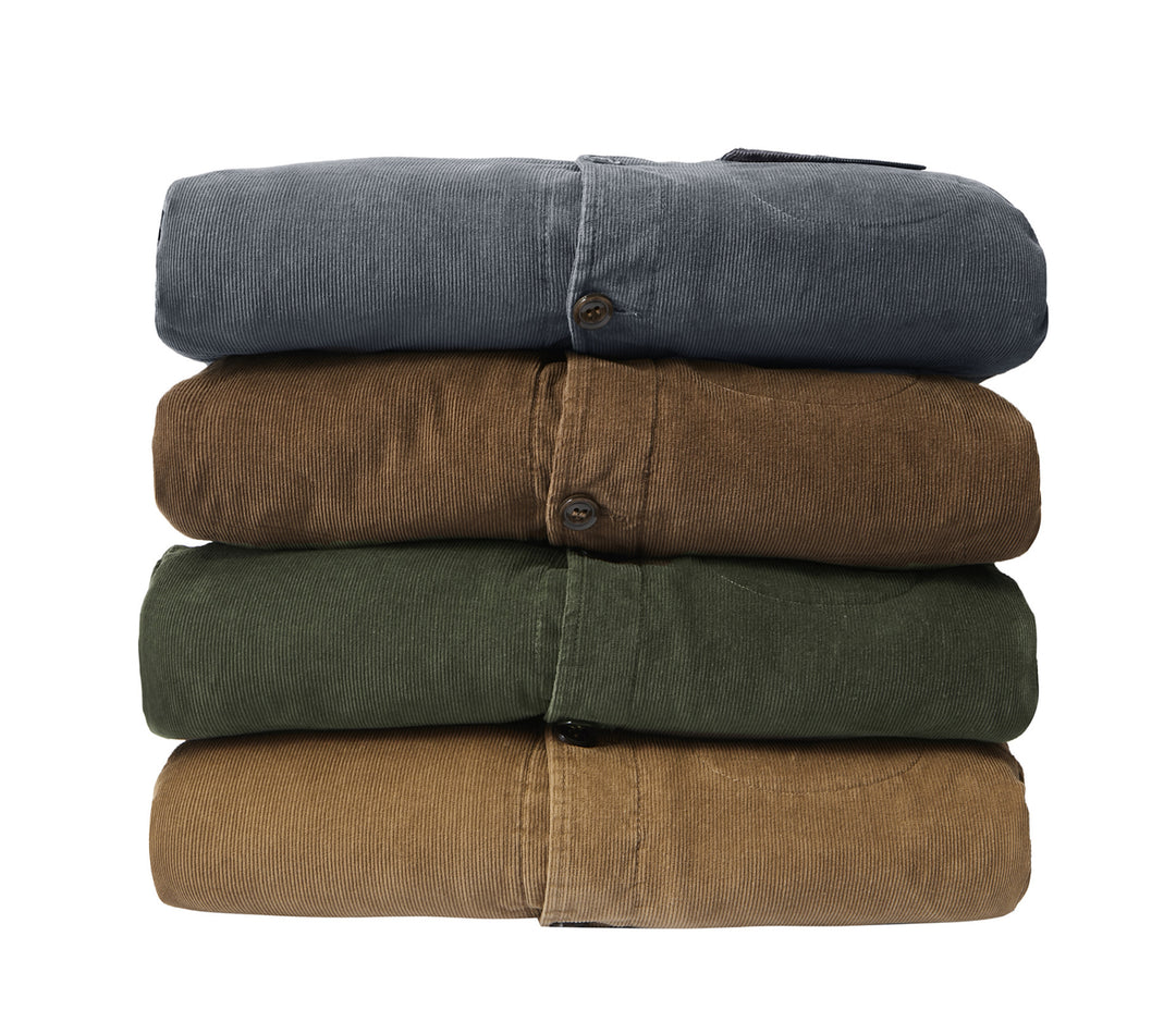 Herren Cord-Truckerjacke mit durchgehendem Sherpa‑Futter und Hemdkragen Drune
