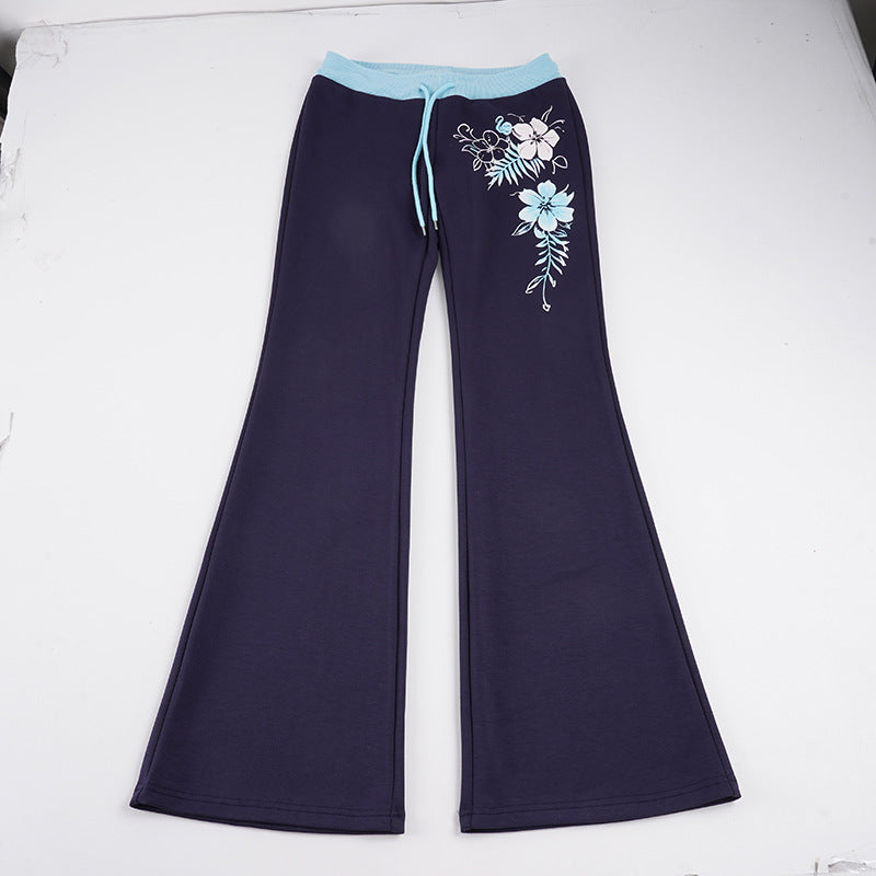 Damen nan ausgestellte Loungehose mit hohem Stretchbund, Kordelzug und floralem Druck Drune