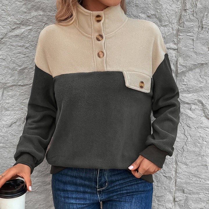 Damen Fleece Pullover mit Knopfverschluss und Taschen Drune
