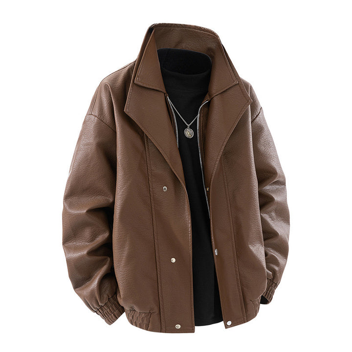 Herren modische Oversized-Lederjacke mit elegantem Kragen und praktischen Taschen Drune