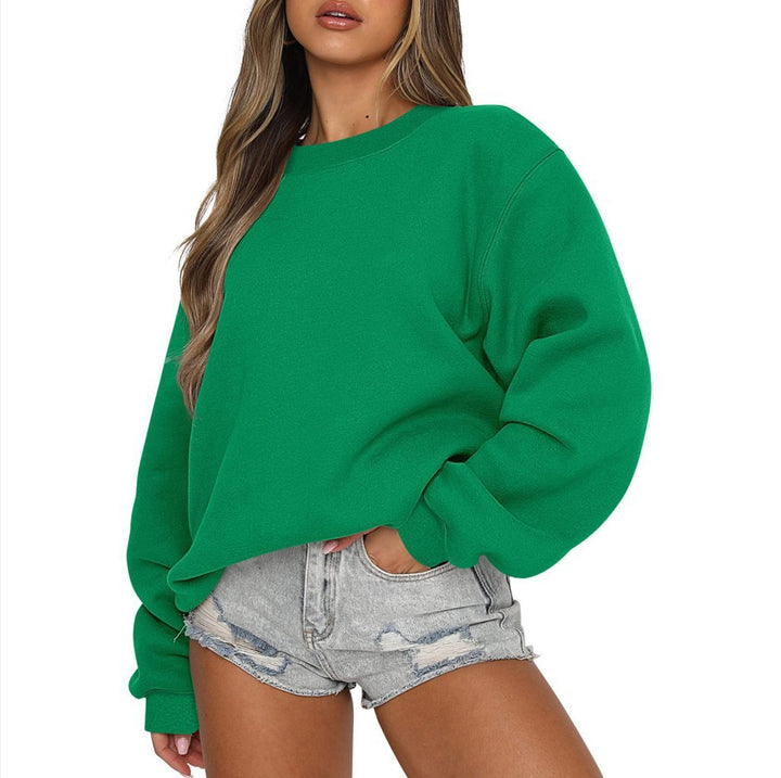 Damen nan oversized Rundhals-Sweatshirt aus Baumwollmix mit überschnittener Schulter, angerauter Innenseite und elastischen Bündchen Drune