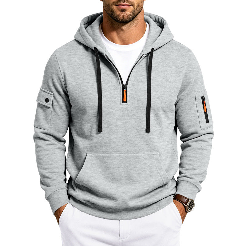 Herren Utility-Halbzip-Kapuzenpullover mit Ärmel-Taschen und Kängurutasche Drune