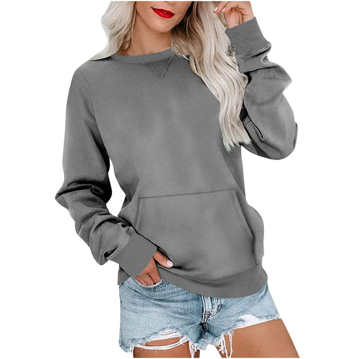 Damen Lockeres Sweatshirt mit Rundhalsausschnitt und Kängurutasche Drune
