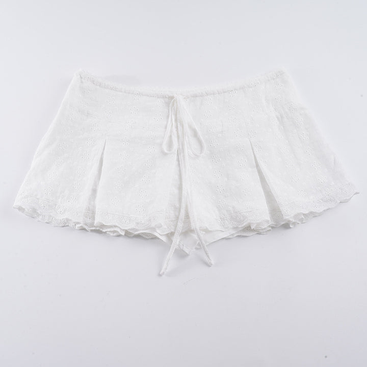Damen verspielte Shorts mit verstellbarem Bindeband und zarten Spitzenakzenten Drune