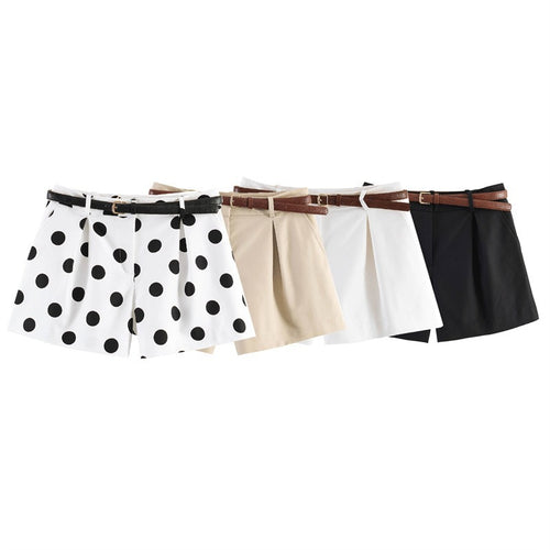 Damen elegante Polka-Dot-Shorts mit Gürtel Drune