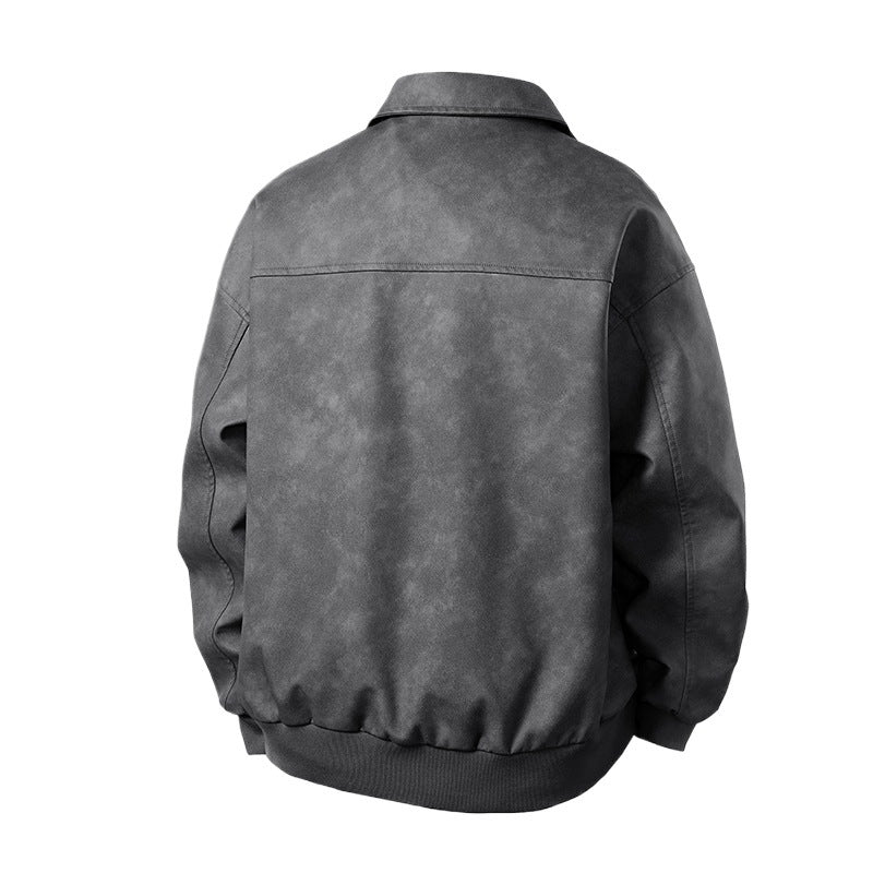 Herren Boxy-Suede-Überhemdjacke mit glatter Veloursleder‑Optik, verdecktem Reißverschluss & elastischen Bündchen Drune