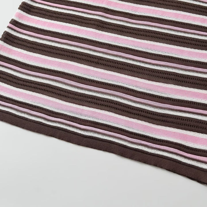 Damen Gestreiftes kurzärmeliges Poloshirt aus Feinstrick mit Rüschenkante und 3‑Knopf‑Leiste Drune