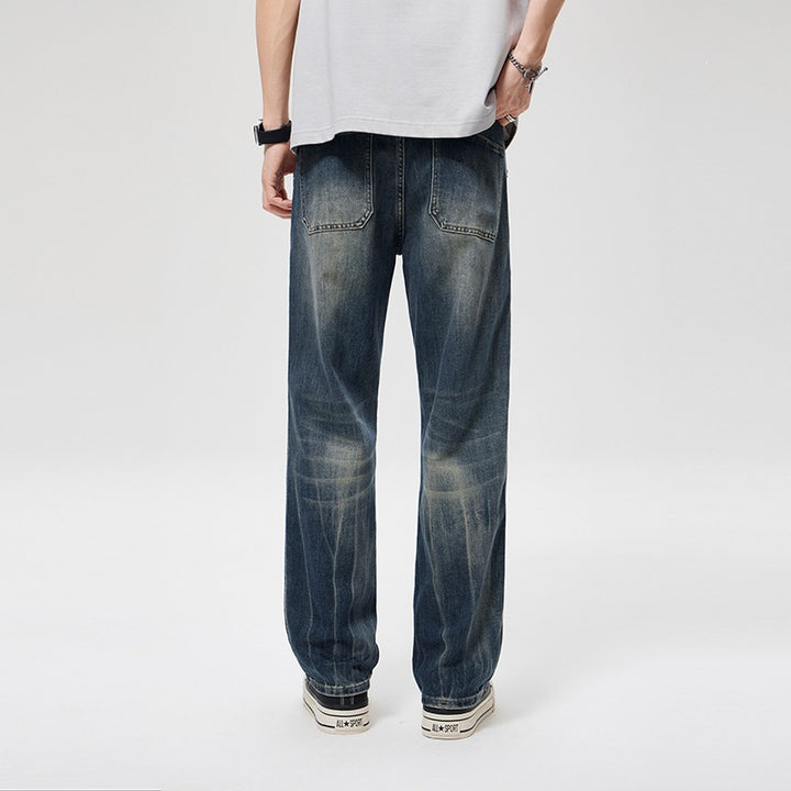 Herren Weite Baggy-Jeans im Vintage‑Wash mit Knie‑Detail Drune