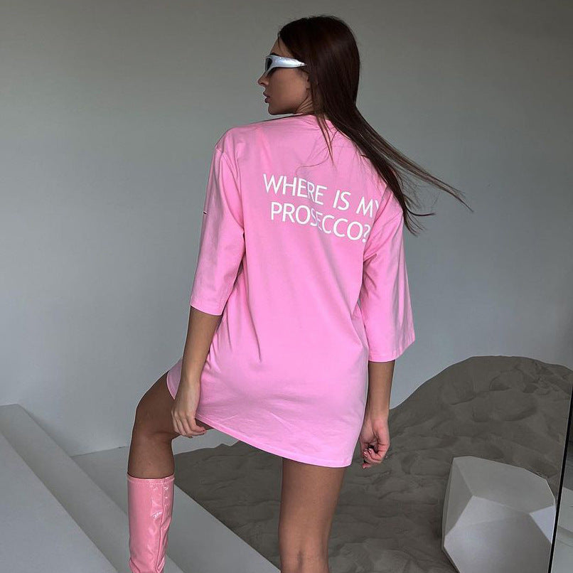 Damen oversized Longshirt mit Statement-Print, dreiviertelärmeln und lockerer Tunika-Silhouette Drune