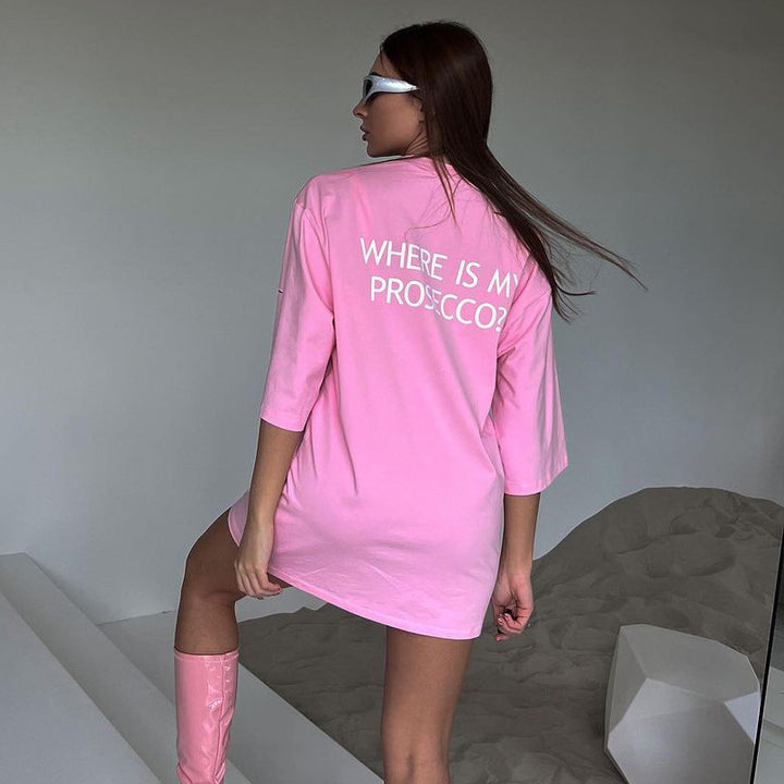 Damen oversized Longshirt mit Statement-Print, dreiviertelärmeln und lockerer Tunika-Silhouette Drune
