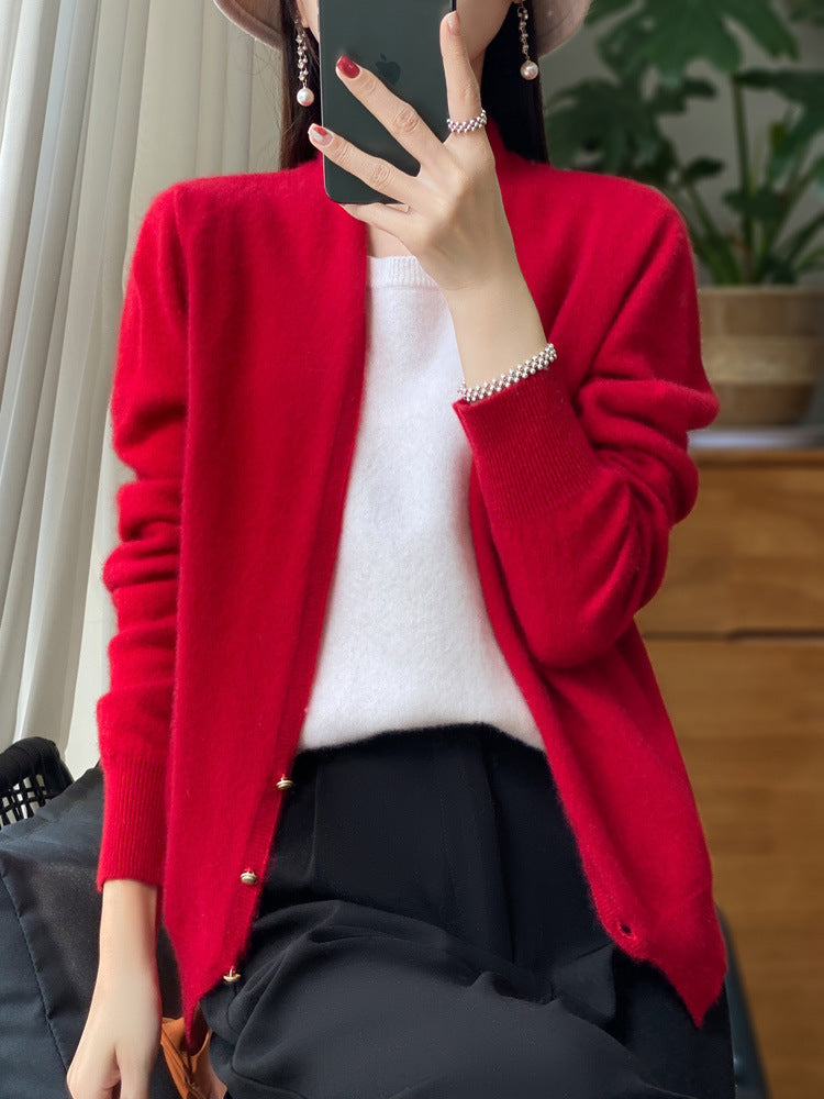 Damen Offener Feinstrick-Cardigan im Mohair‑Look mit geradem Saum und schmalen Bündchen Drune