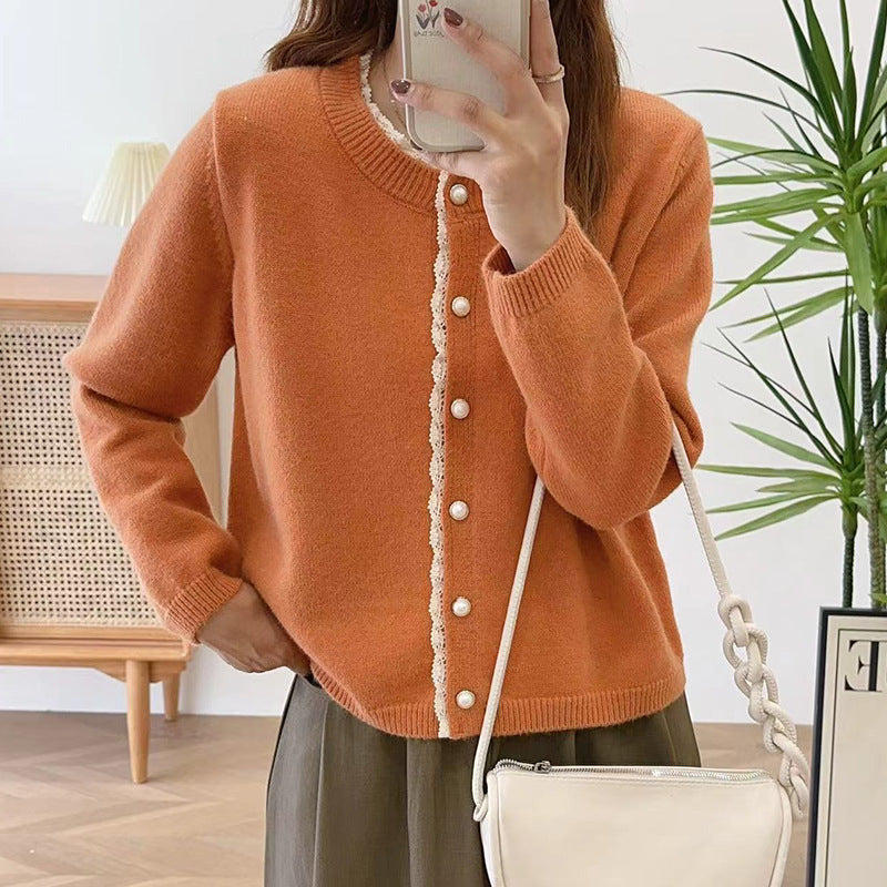 Damen Strickjacke mit Spitze und schönen Perlenknöpfen Drune