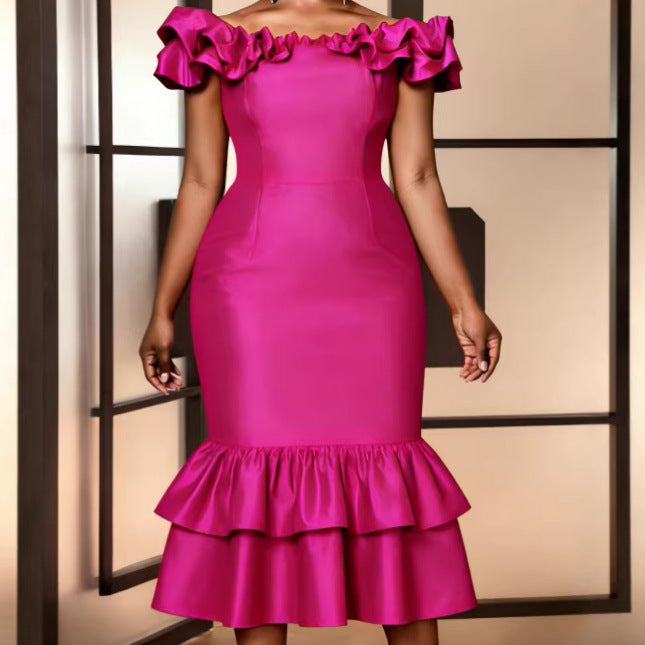 Damen Figurbetontes Abendkleid mit Rüschensaum Drune