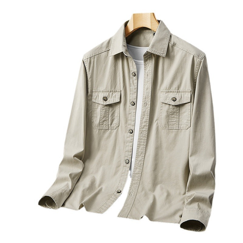 Herren leichte Baumwoll-Utility-Hemdjacke mit Pattentaschen und durchgehender Knopfleiste Drune