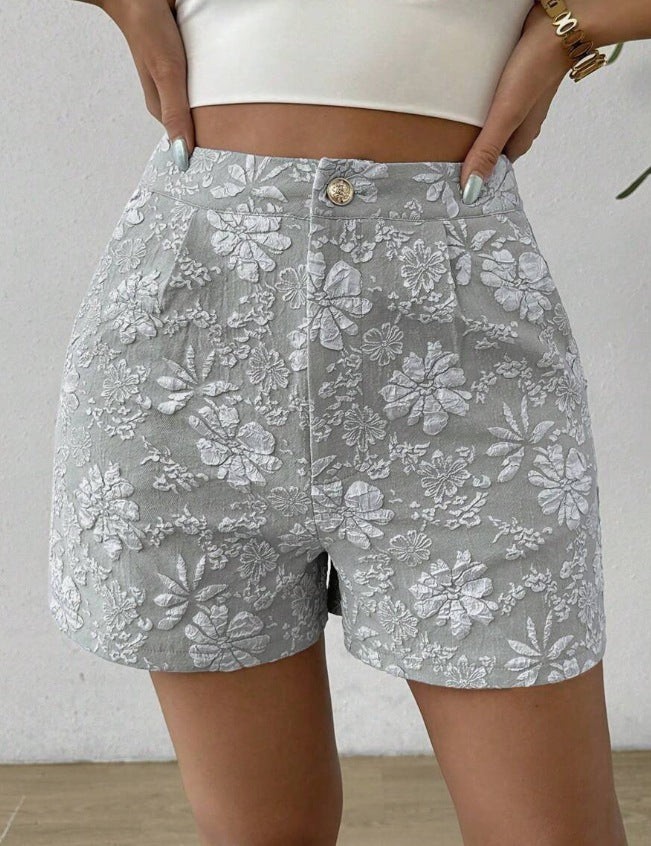 Damen Modische Shorts mit Blumenstickerei Drune