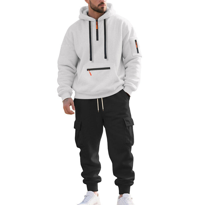 Herren Zweiteiliger Performance-Jogginganzug mit Kapuzen-Hoodie, wasserabweisenden Reißverschlüssen und Cargo-Jogger Drune