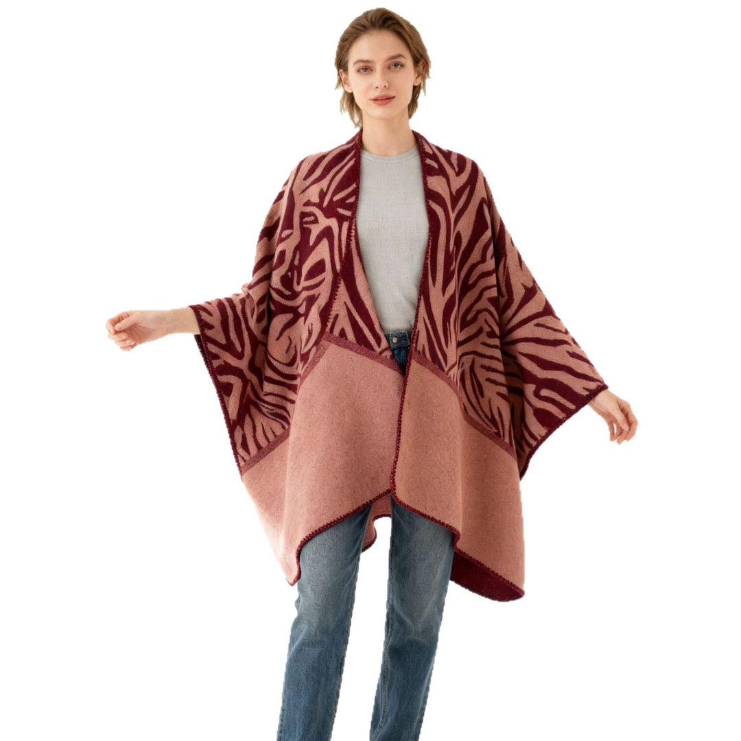 Damen Oversize-Jacquard-Wickelcape aus feinem Strick Drune