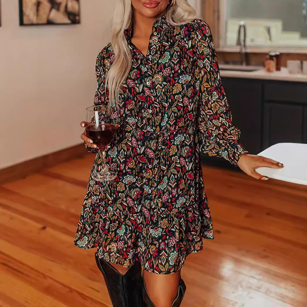 Damen Blusen-Kleid mit floralem Design Drune