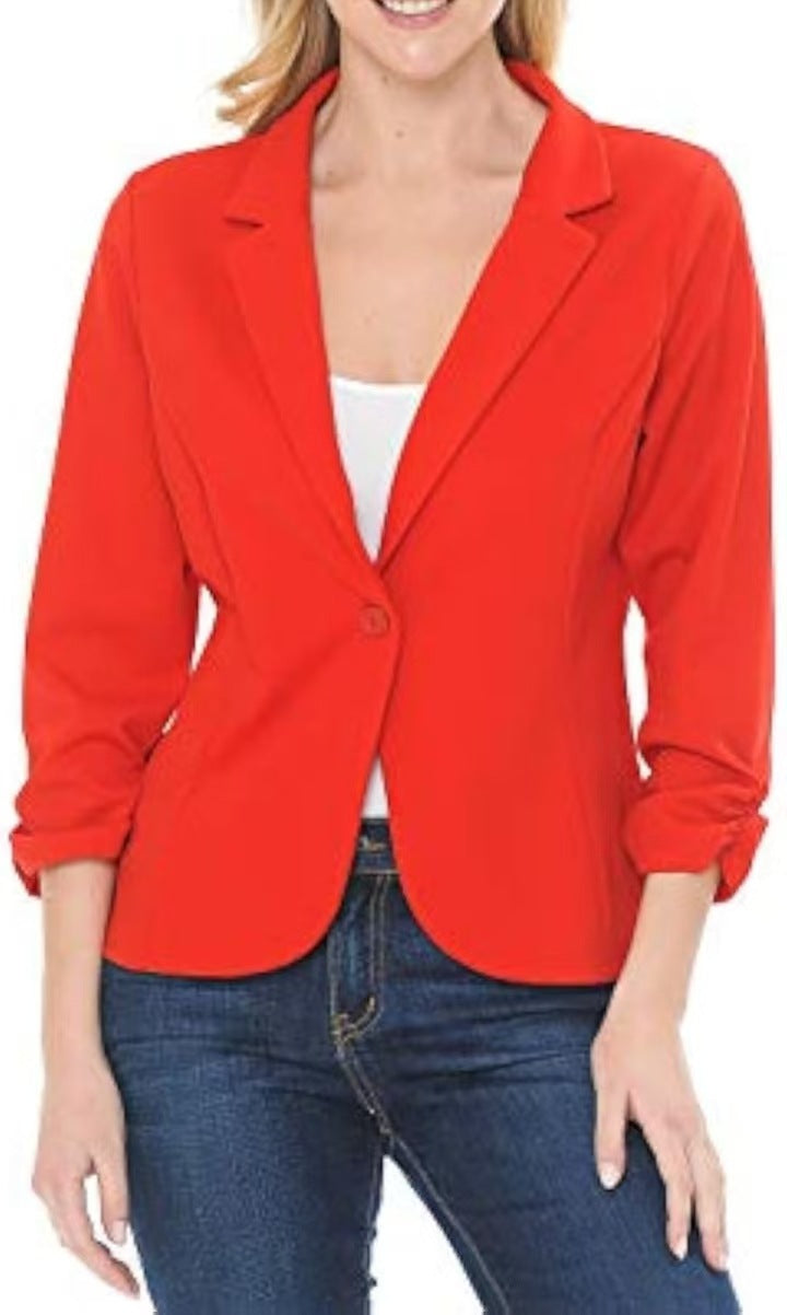Damen taillierter Jersey-Blazer mit Ein-Knopf-Verschluss und dreiviertelärmeln Drune