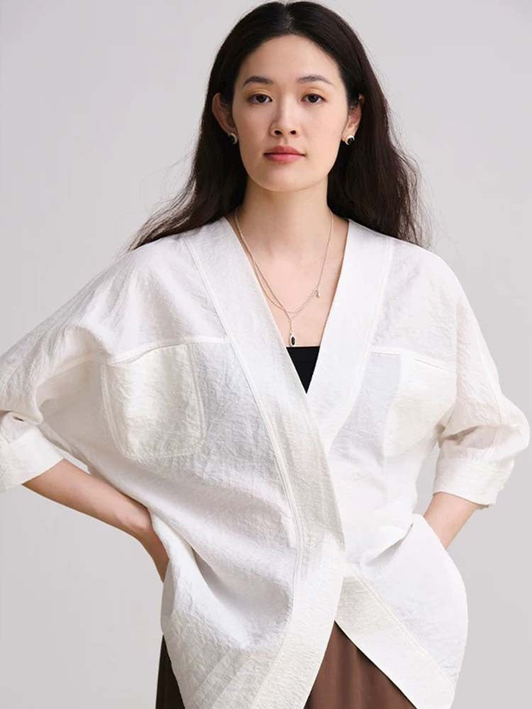 Damen lässige und elegante offen geschnittene Bluse Drune