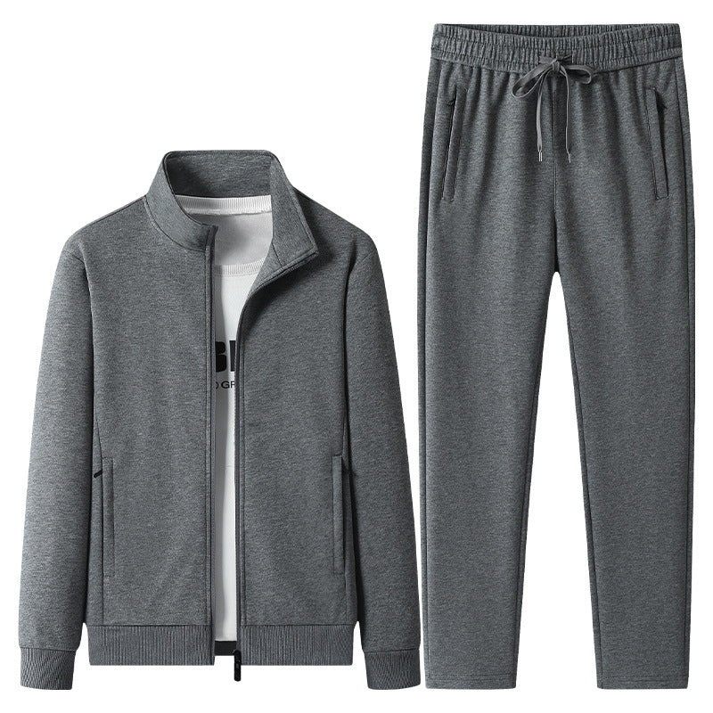 Herren Freizeit-Trainingsanzug Set mit Stehkragen Reißverschlussjacke und Jogginghose aus French Terry Drune
