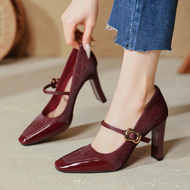 Damen elegante Mary Jane Pumps mit robustem Blockabsatz Drune