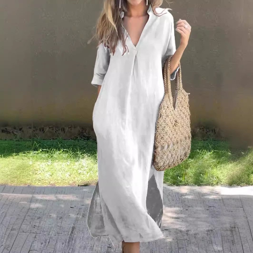 Damen Lässiges Maxikleid mit verdecktem V-Ausschnitt Drune