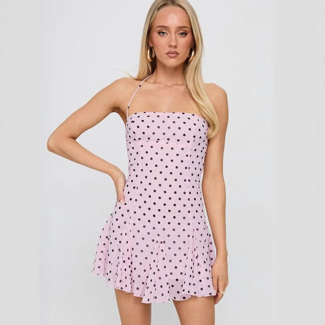 Damen nan schulterfreies Neckholder-Minikleid mit taillierter Korsage und ausgestelltem Volantrock Drune
