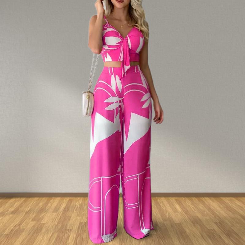 Damen Elegantes Set mit Kombination aus Crop-Top und weitem Hosen Drune