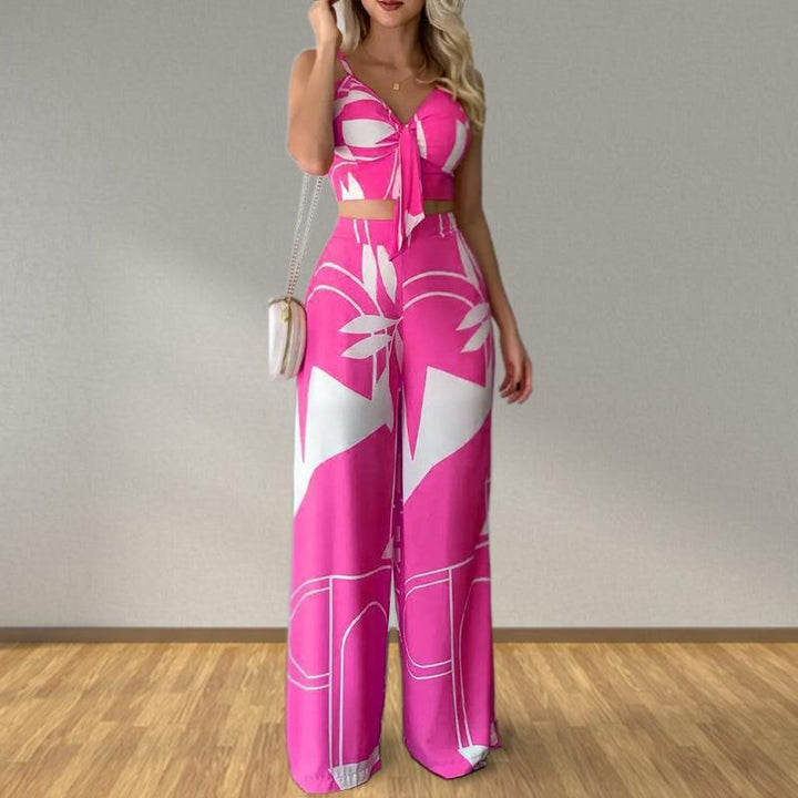 Damen Elegantes Set mit Kombination aus Crop-Top und weitem Hosen Drune