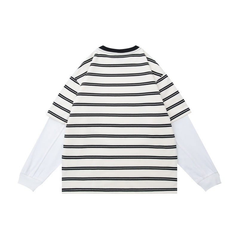 Unisex Lagenlook-Langarmshirt mit gestreiftem Oversize-Oberteil und eingesetzten Innärmeln Drune