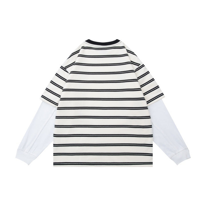 Unisex Lagenlook-Langarmshirt mit gestreiftem Oversize-Oberteil und eingesetzten Innärmeln Drune