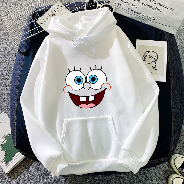 Damen nan Kapuzenpullover mit verspieltem Monstergesicht, Bandagen-Applikation und Kängurutasche Drune