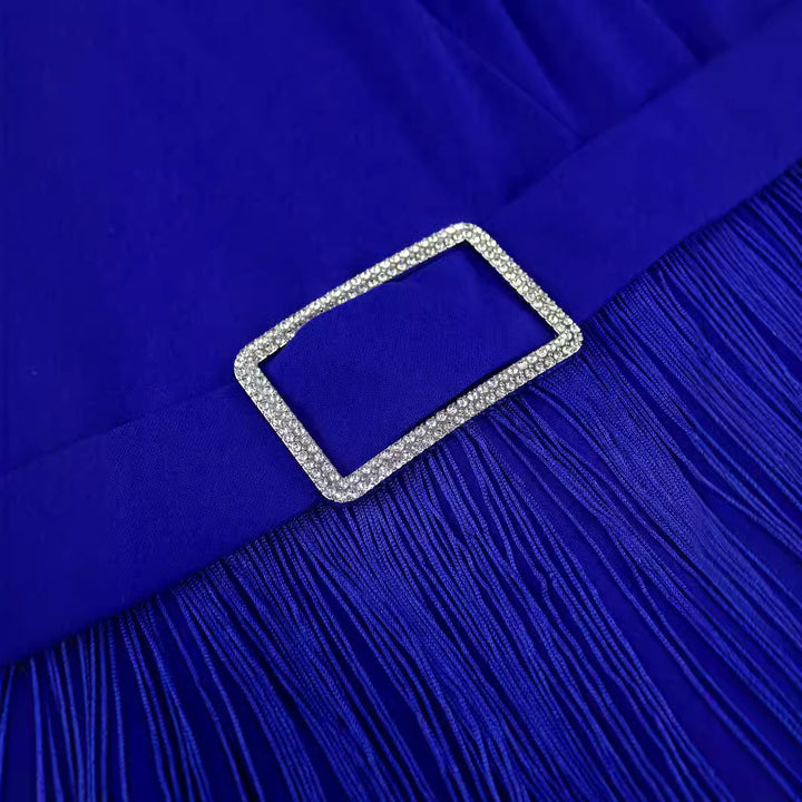 Damen Elegantes Fransen-Maxikleid mit voluminösen Puffärmeln Drune