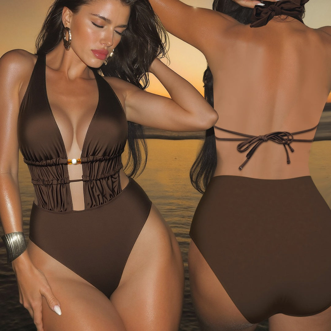 Damen Eleganter Monokini mit tiefem V-Ausschnitt und raffinierten Details Drune