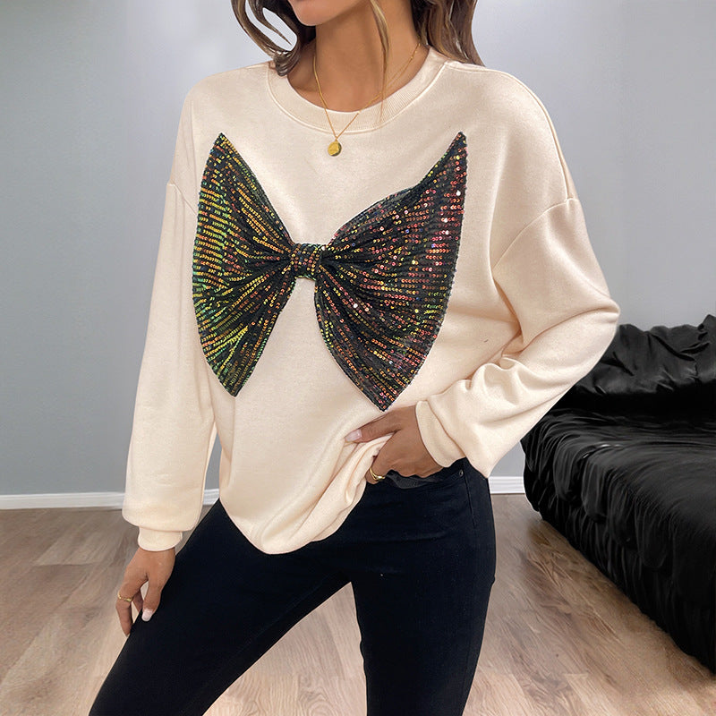 Damen Lässiger Pullover mit funkelndem Schleifenmotiv Drune