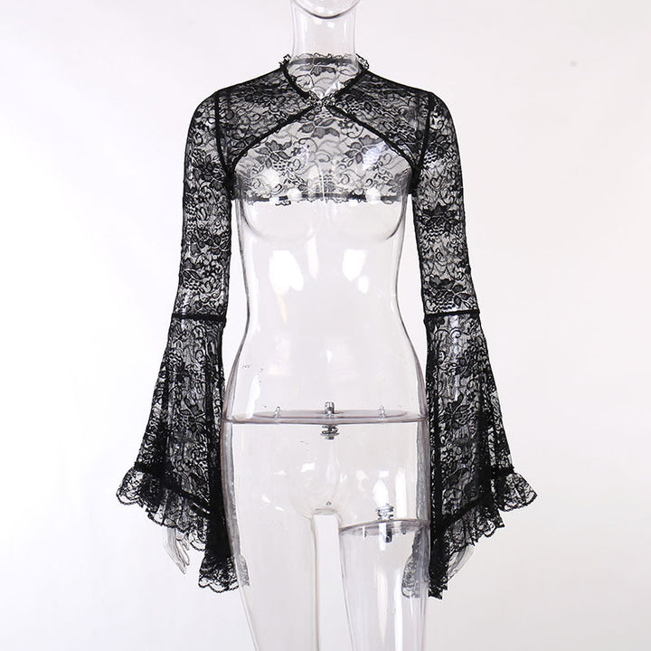 Damen figurbetonte Bluse mit Rüschendetails und Schnürung Drune