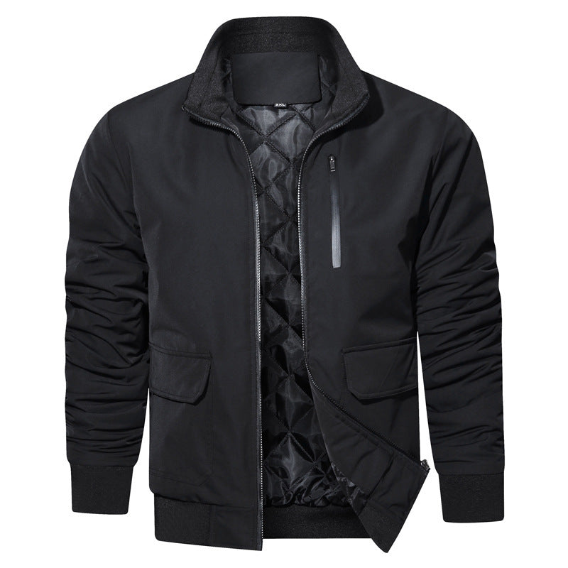 Herren leichter Utility-Bomberjacke mit geripptem Bund, Reißverschluss-Brusttasche und Pattentaschen Drune