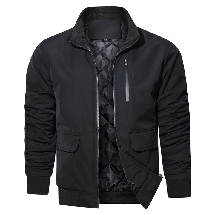 Herren leichter Utility-Bomberjacke mit geripptem Bund, Reißverschluss-Brusttasche und Pattentaschen Drune