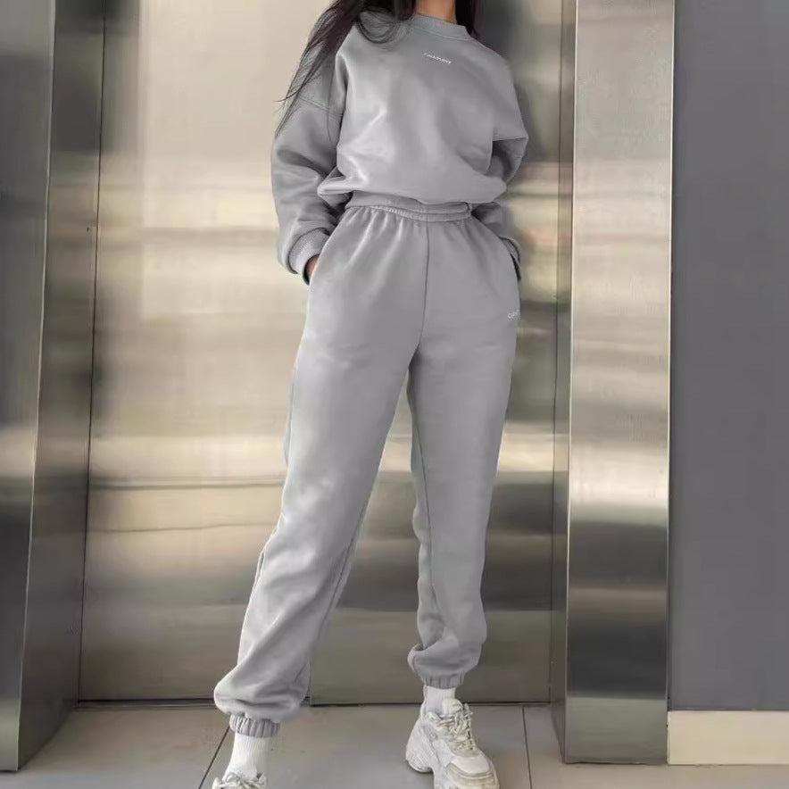 Damen nan Oversized kurz geschnittenes Sweatshirt mit High Waist Fleece Jogginghose Set Drune