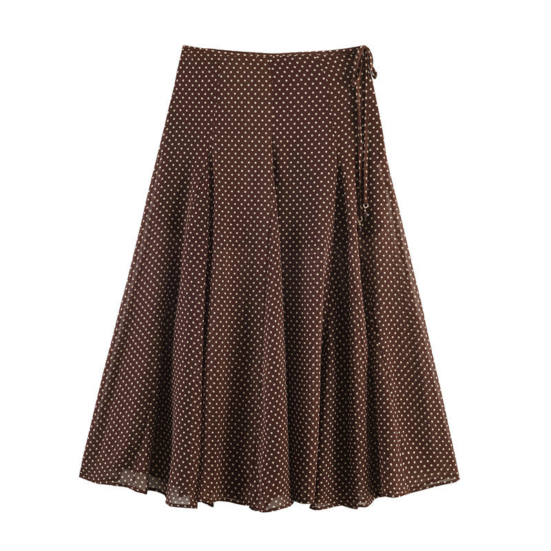 Damen Fließender A‑Linien Midirock mit Polka‑Dot‑Print und Bindeschleife Drune