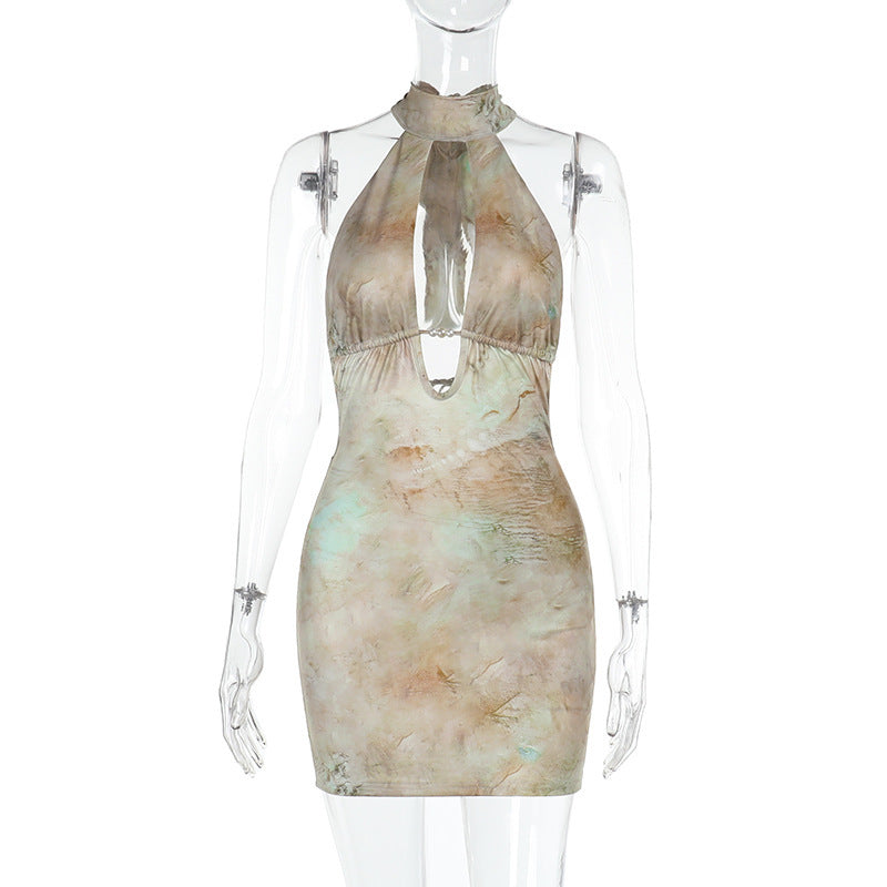Damen Halterkleid mit tiefem V-Ausschnitt und transparenten Details Drune