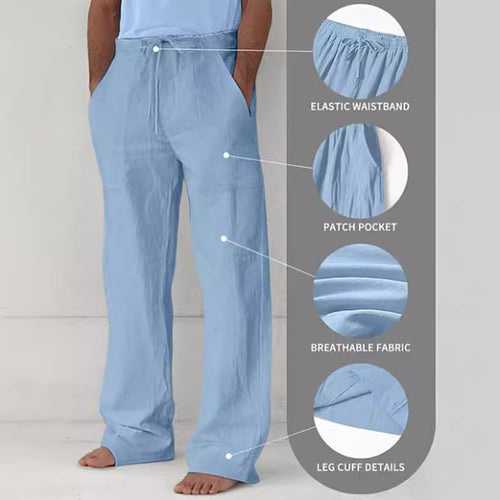 Herren leichte Relax-Chino aus Leinenmix mit weitem Bein, Kordelbund und seitlichen Eingrifftaschen Drune