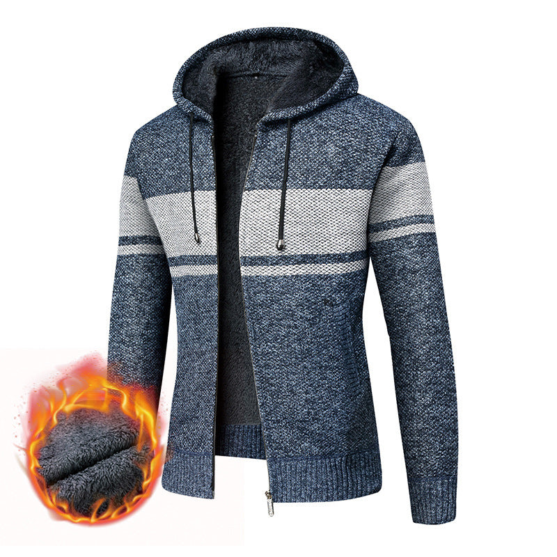 Herren Gefütterte Strick-Kapuzenjacke mit Teddyfleece-Innenseite und Frontreißverschluss Drune