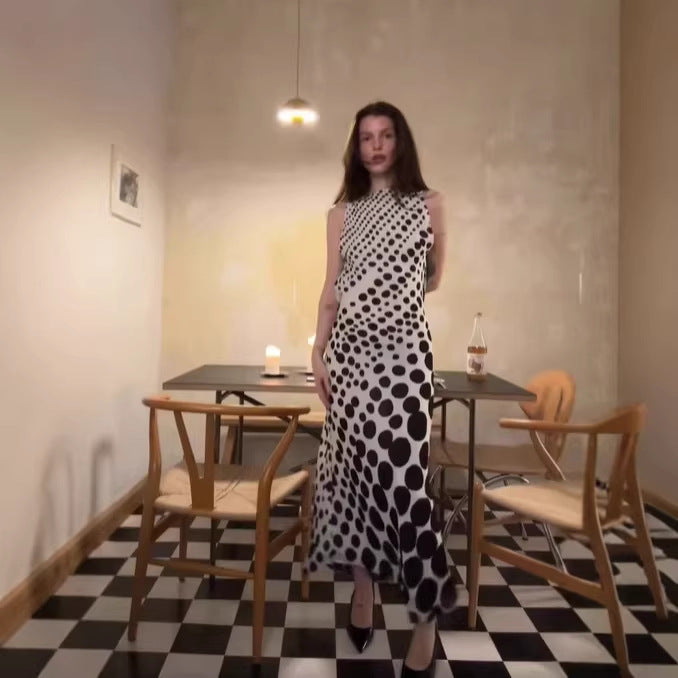 Damen Maxikleid mit asymmetrischem Schnitt und Punktmuster Drune