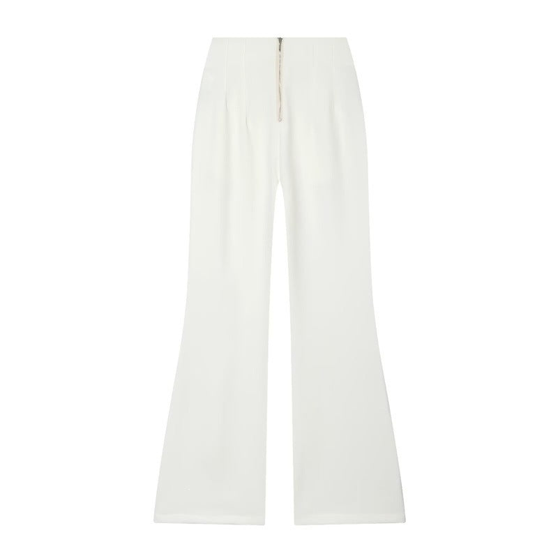 Damen Hochtaillierte weite Stoffhose mit geradem Bein und verdecktem Bund Drune