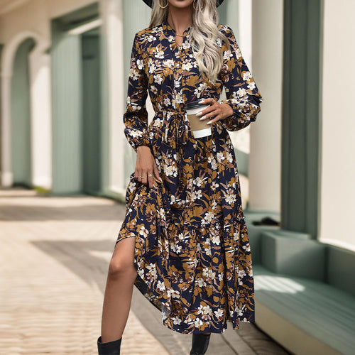 Damen Midikleid mit floralem Design und eleganter Taillierung Drune